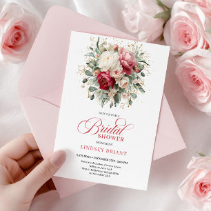 Invitation Mariage Bohème Romantique Vert Blanc Rouge Fête de
