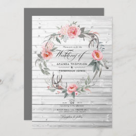 Invitation Mariage bohème rose et gris