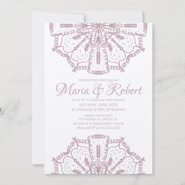 Invitation Mariage Bohème Rose Mandala Art Boho Kraft (Devant)