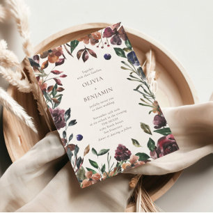 Invitation Mariage Bohème Rustique Botanique Bordeaux Bordure