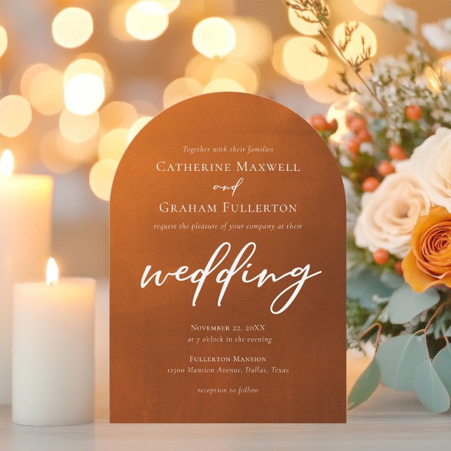 Invitation Mariage bohème rustique en arc orange brûlé (Créateur téléchargé)