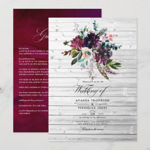 Invitation Mariage Bohème Rustique Fleur Violet Bordo