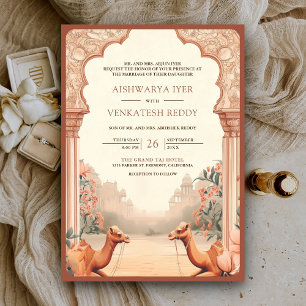 Invitation Mariage Bohème Rustique Floral Indien Chameau