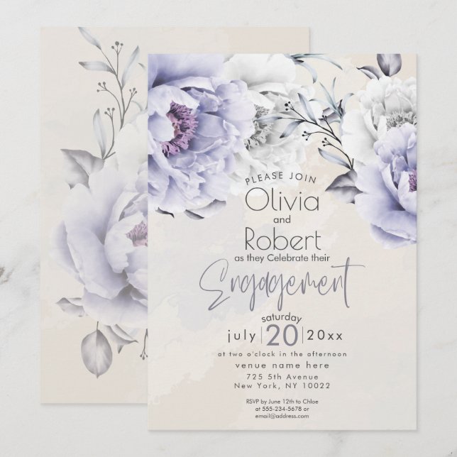 Invitation Mariage | Bohème Rustique Lilas et Pivois Albâtre (Devant / Derrière)