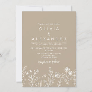 Invitation Mariage bohème sauvage floral terreux tan