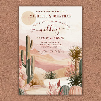 Invitation Mariage Bohème Sud-Ouest Aquarelle Désert Cactus
