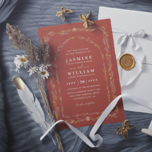 Invitation Mariage Bohème Terracotta Fleurs Délicates Rustiqu