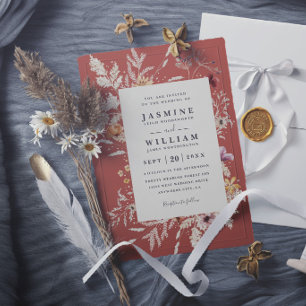 Invitation Mariage Bohème Terracotta Fleurs Séchées Rustique 