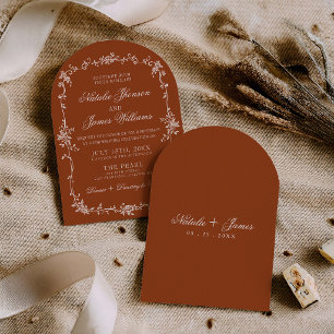 Invitation Mariage Bohème Terracotta Floral Orange Brûlé Arqu