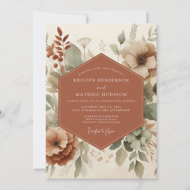 Invitation Mariage Bohème Terracotta Terreux (Devant)