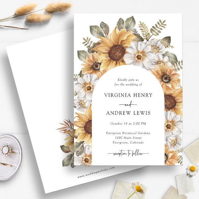 Invitation Mariage Bohème Tournesol (Boho Watercolor Sunflower Floral Wedding Invitation by Painted Paperie
)