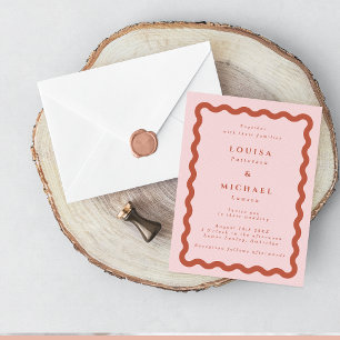 Invitation Mariage bohème vague cadre rose et terracotta