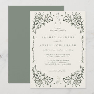 Invitation Mariage Bohème Vert Sauge Botanique Verdure Jardin