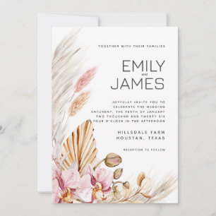 Invitation Mariage Boho Beige Noir Rustique