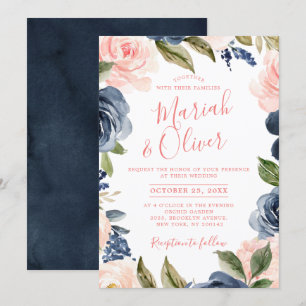 Invitation Mariage Boho bleu bleu bleu rose bleu marine
