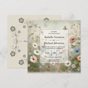 Invitation Mariage Boho Blooms et Vœux Vintage