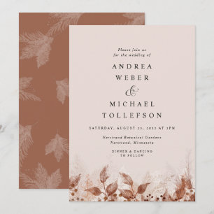 Invitation Mariage Boho Brown Tan Rust Pampas Grass