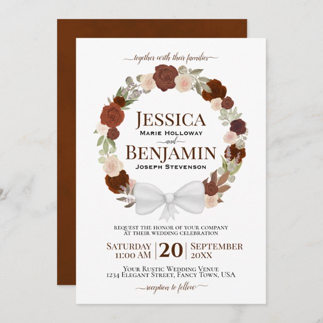 Invitation Mariage Boho Élégant  Boho Orange rouille (Devant / Derrière)