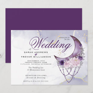 Invitation Mariage Boho Ésotérique Améthyste  Croissant de Lu