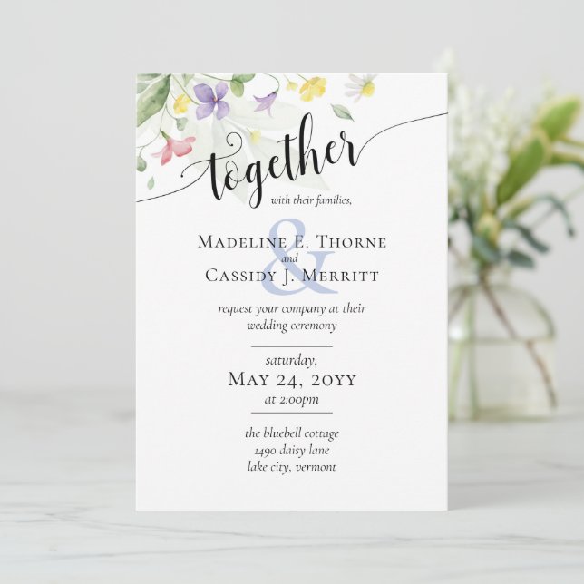 Invitation Mariage Boho Fleur sauvage simple et élégant (Debout devant)