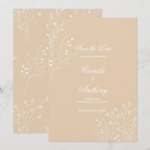 Invitation Mariage Boho Floral Blanc Beige Corner