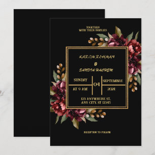 Invitation Mariage Boho moderne de la Bourgogne noire et de l