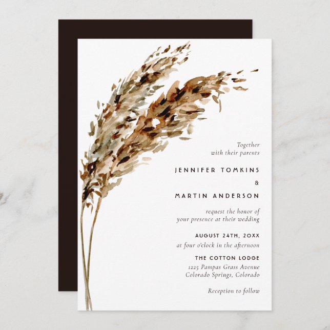 Invitation Mariage Boho Pampas Grass (Devant / Derrière)