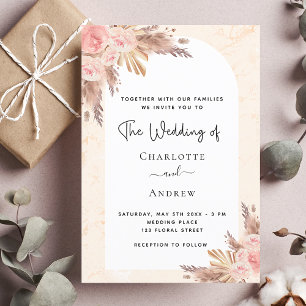 Invitation Mariage boho pampas herbe rose or blush