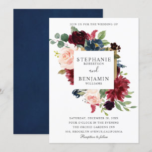 Invitation Mariage Boho Russe Floral de la Marine Rouge de Bo