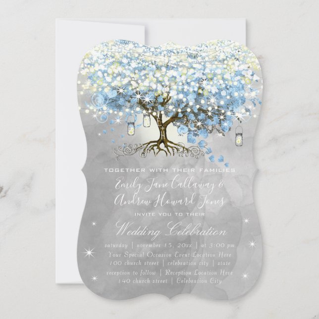 Invitation Mariage Boho Woodsy Boho bleu et gris du coeur (Devant)