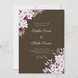 Invitation Mariage Bois Brun Fleurs Roses Blanches Bohème Rus