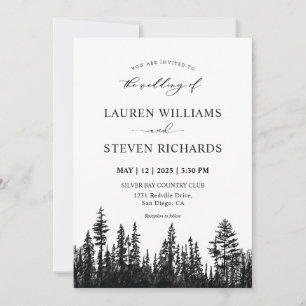 Invitation Mariage bois de pin blanc et noir personnalisé