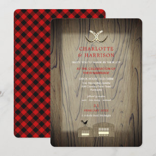 Invitation Mariage Bois Rouge Buffalo Plaid Pays Rustique