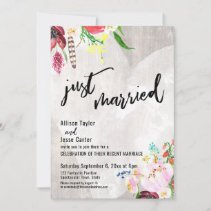 Invitation Mariage Bois Rustique Floral Boho Cœur Fête Juste