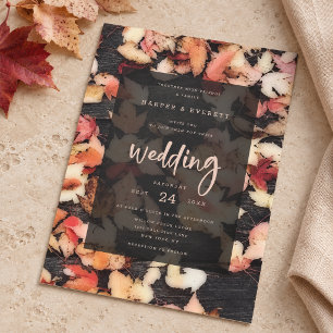 Invitation Mariage Bois Sombre Rustique Feuilles d'Automne