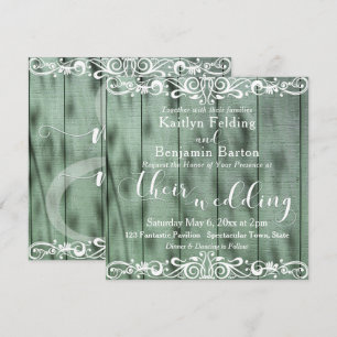 Invitation Mariage Bois Vert Rustique Blanc 2b