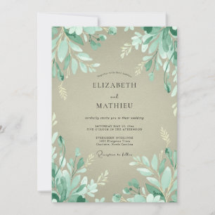Invitation Mariage Boisé Feuillu Vert Menthe