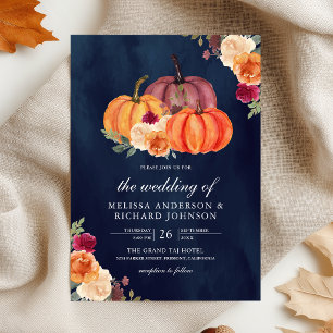 Invitation Mariage Bordeaux Orange Brûlé Floral Citrouille Na