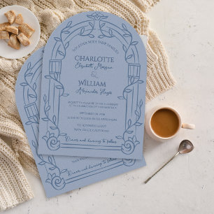 Invitation Mariage Botanique à l'Arche Ornée de Bleu Poussiér