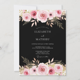 Invitation Mariage Botanique Abondant Noir Rose