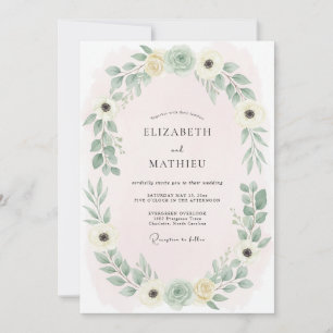 Invitation Mariage Botanique Aérien Rose Tendre
