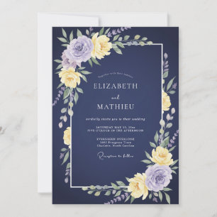 Invitation Mariage Botanique Améthyste Navy