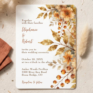 Invitation Mariage Botanique Aquarelle Or Automnal Rustique