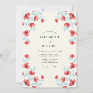 Invitation Mariage Botanique Aquarelle Rouge Vibrant