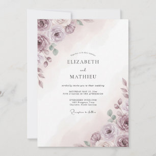 Invitation Mariage Botanique Atmosphérique Mauve