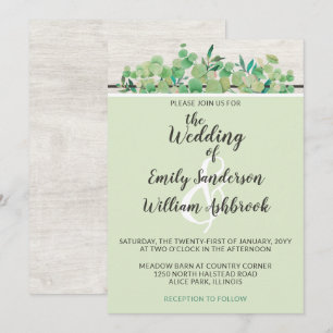 Invitation Mariage botanique au Bois Rustique et Feuille d'Eu