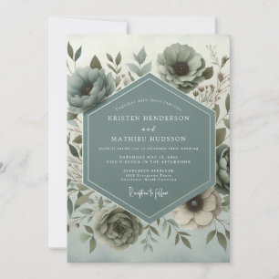 Invitation Mariage Botanique au Ton Ardoise Délavé