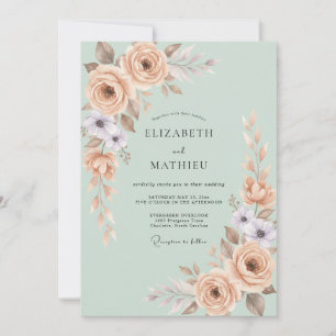 Invitation Mariage Botanique au Vert Pâle Pastel