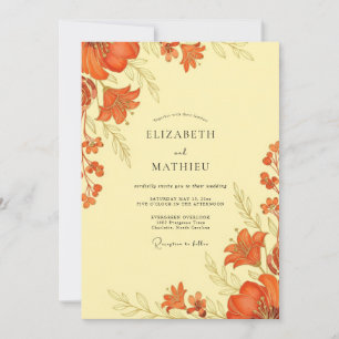 Invitation Mariage Botanique Automnal Orange Brûlé
