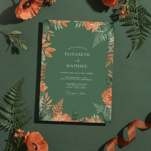 Invitation Mariage Botanique Automnal Vert Emeraude